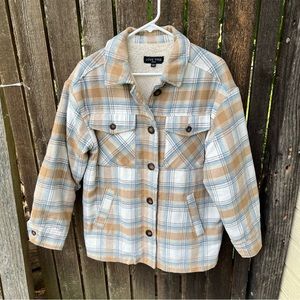Love Tree Sherpa Lined Flannel Plaid Button Chore Shacket Sz M